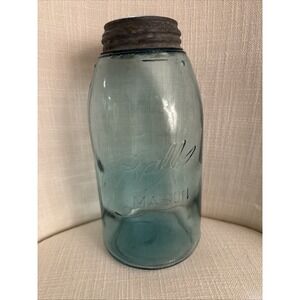 Antique BALL Mason‎ "Triple L" Jar .5 Gallon Aqua Blue Glass W/air Bubbles IIV